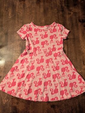 Barbie Pink Girls' Short Sleeve Skater Dress/ Girl 4T